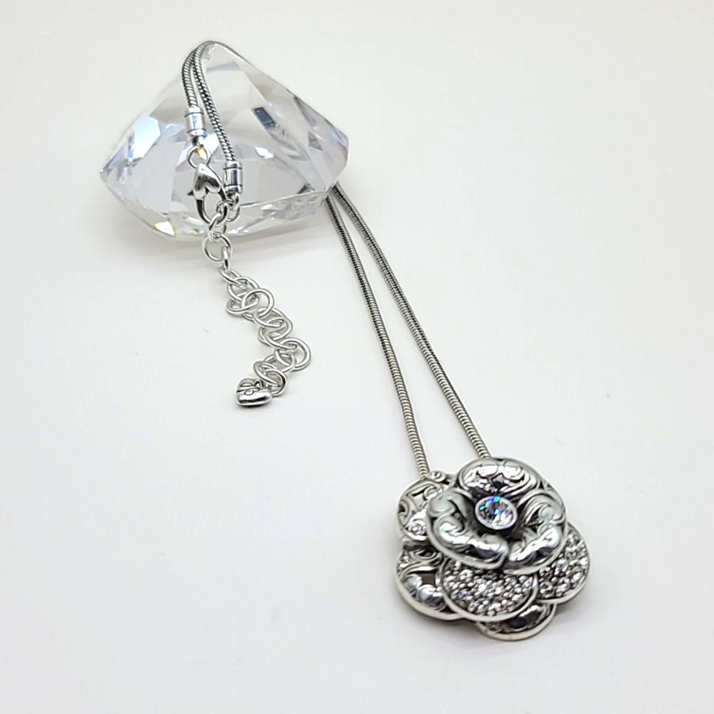 Brighton "SERENE ROSE" Multi-Layered Flower Pend w Swarovski Crystals & Scrolls! - Picture 8 of 13